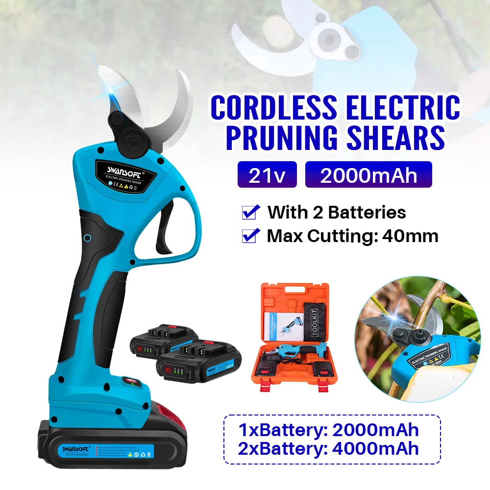 SWANSOFT40mmLithiumBatteryPruningScissors8605PrunerGardenTools