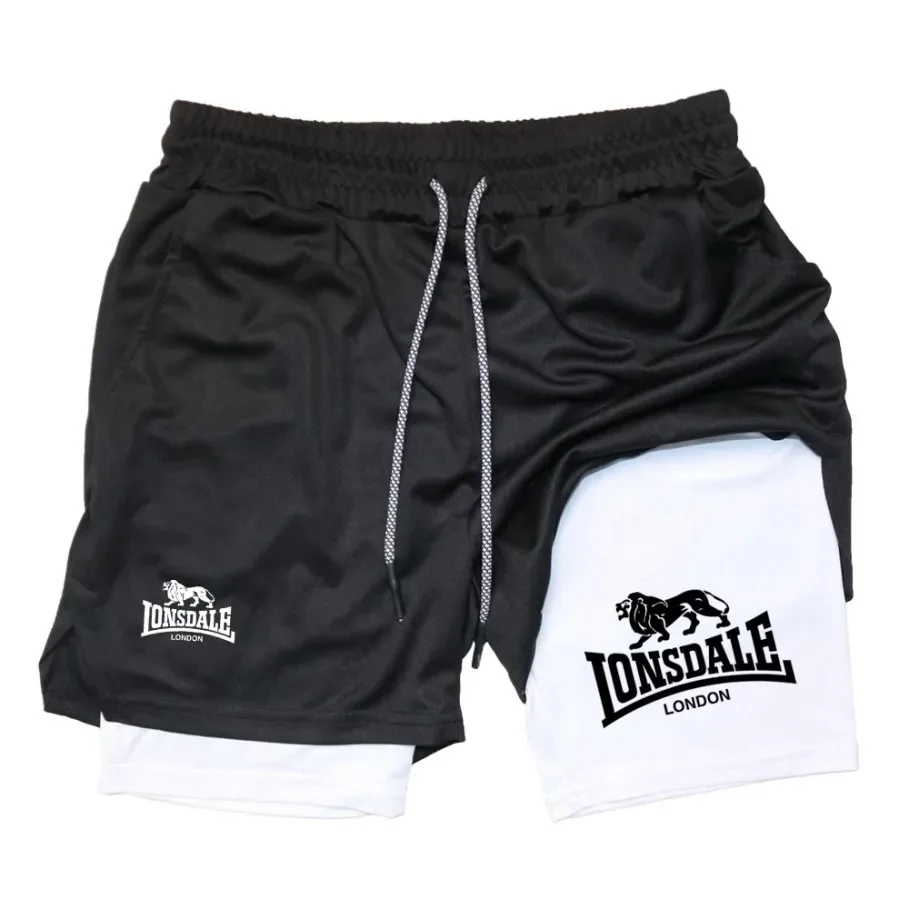 print 2 in 1 running shorts form gym workout compression shorts with phone pocket towel loop summer sport athletic active Wear 6