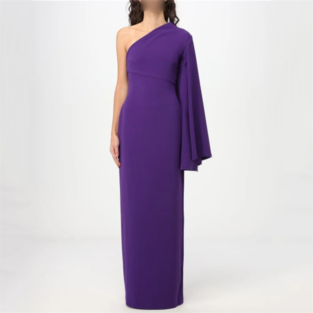 

MOLISA Simple purple one-shoulder Long Sleeve Dress Mermaid Chiffon Ball Dress Women's Wedding Birthday Cocktail Party dress