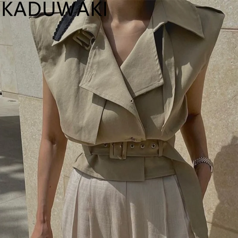 

Korean Chic Simple Trench Vest Coat Femme 20223 Summer Vintage Versatile Solid Color Button Niche Loose Short Slim Waist Jackets