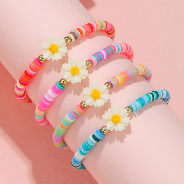 4pcs/set Girls Bracelets Fashionable Cute Rainbow-colored Polymer Clay  Beaded Bracelets BFF Letters Decor Jewelry Set For Girls, Gifts For Friends