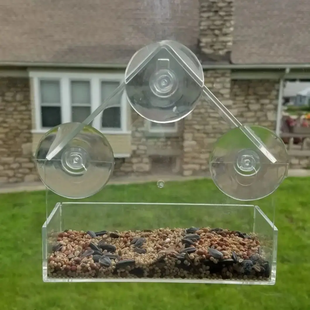 Bird Feeder Window Wild Transparent Table Removable Suction Cups Sliding Feed Tray For Garden Patio Yard