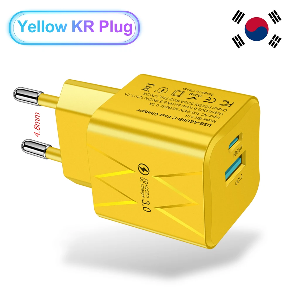 25W PD USB C Fast Charger for iPhone 15 Pro Max Xiaomi 14 Oneplus KR EU US Mini 2 Ports Travel Plug Phone Fast Charging Adapter