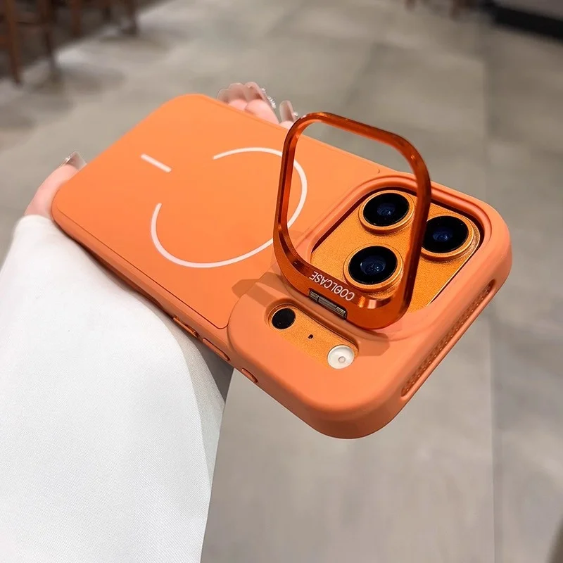 Premium Magnetic Liquid Silicone Shockproof Phone Case with Metal Lens Stand Holder