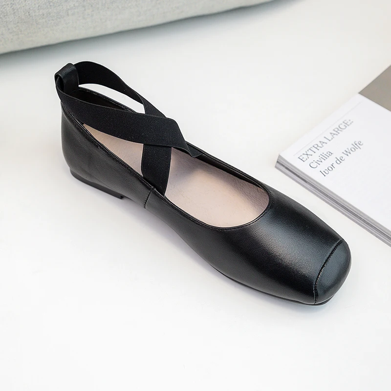 

2022 Spring Women Ballet Flats Soft Leather Daily Flat Shoes Comfortable Low Heeled Outwear Woman Casual Shoes With Square Toe