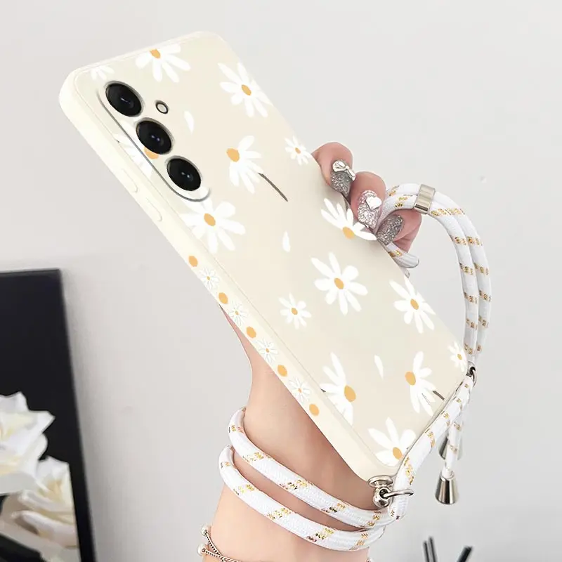Elegant Fallen Flowers Lanyard Silicone Phone Case Cover