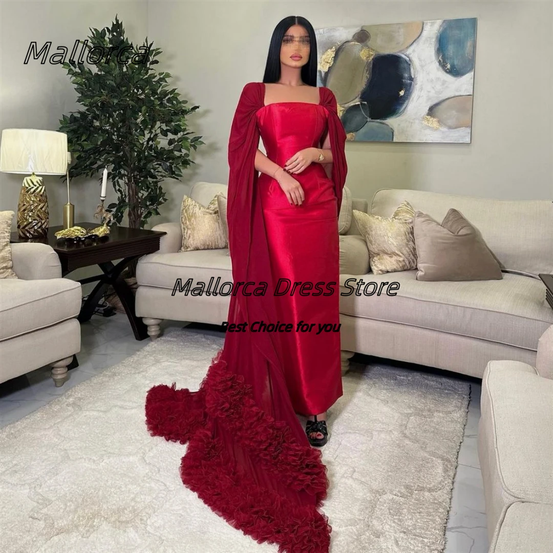 

Mallorca فساتين للحفلات الراقصة Square Neck Evening Dresses Sheath Ankle Length Prom Dress Ruffles Tulle Flutters Formal Gowns