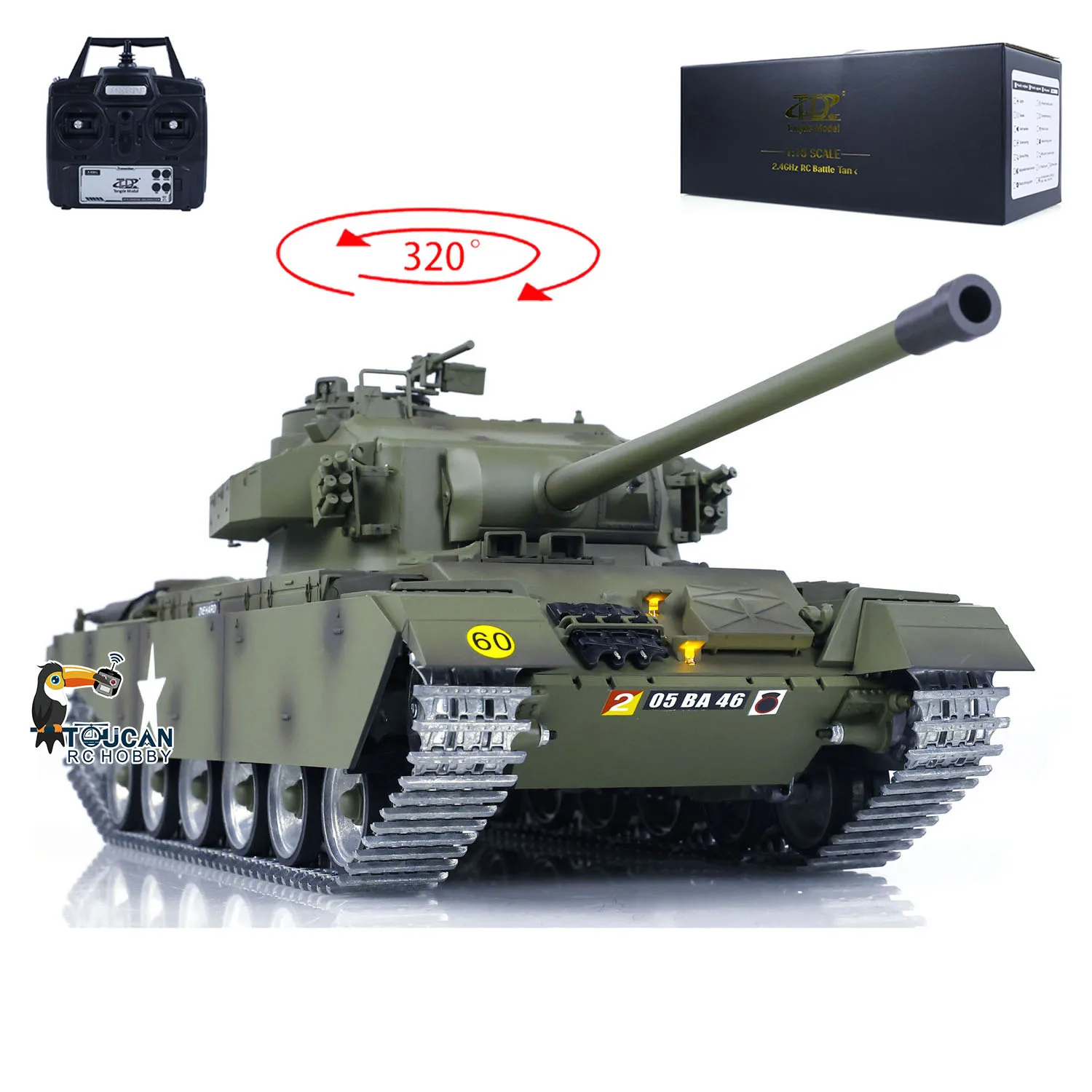 Tongde 1:16 RC Tank British Centurion MK5 Remote Control BB & Infrared Battle Tank Metal Tracks Wheels RTR Barrel Recoil Model 2