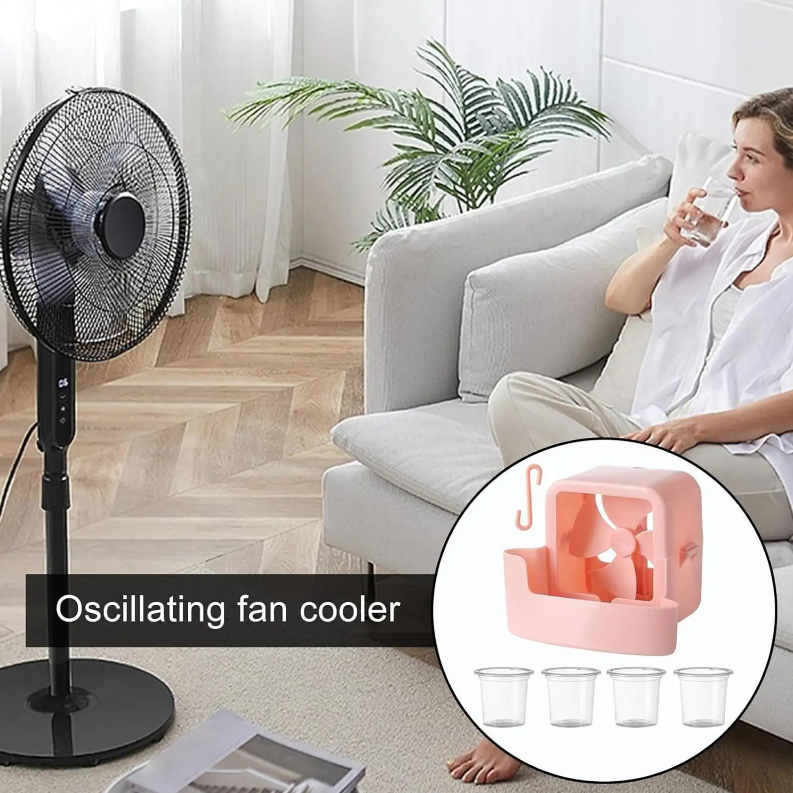Adattatore per raffreddamento a nebulizzazione per ventilatore da pavimento, accessorio portatile per contenitore di ghiaccio, raffreddatore per box di raffreddamento rapido appendibile - Image 6
