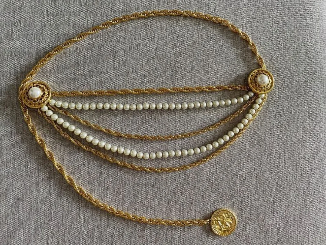 Vintage Baroque pearl multi-layer chain round brand accessory belt