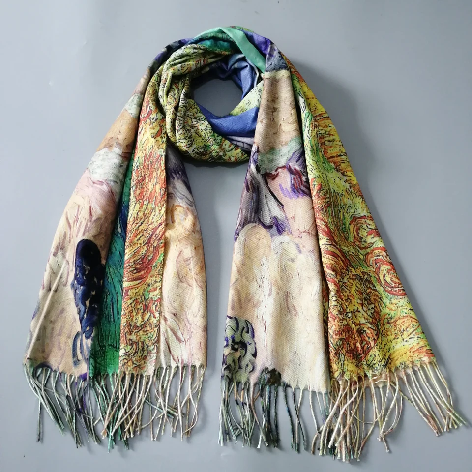 Sciarpa Scialle Grande Pashmina Donna – Morbido Coperta A Doppia Faccia Con Stampe Artistiche (Klimt, Van Gogh) – Caldo Stole Regalo – Arte 04, Taglia Unica