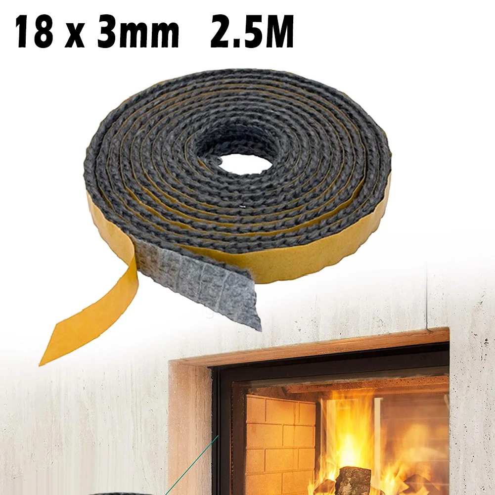 2.5M Black flat stoves rope self adhesive glass chimney door stove fireplace sealing tape gasket cord 18 X 3mm