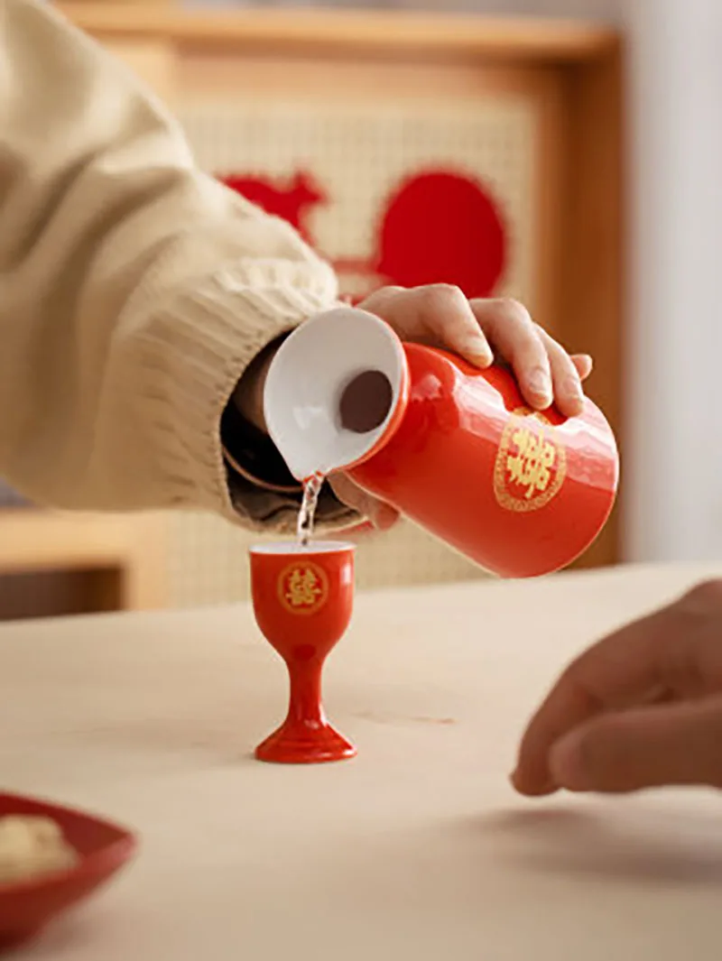 Chinese Traditional Red Wine Set, Exquisite Ceramic Gift, Cross-Cupped Wine Cup, Bar, Hotel, Coffee Decor, Wedding Celebration