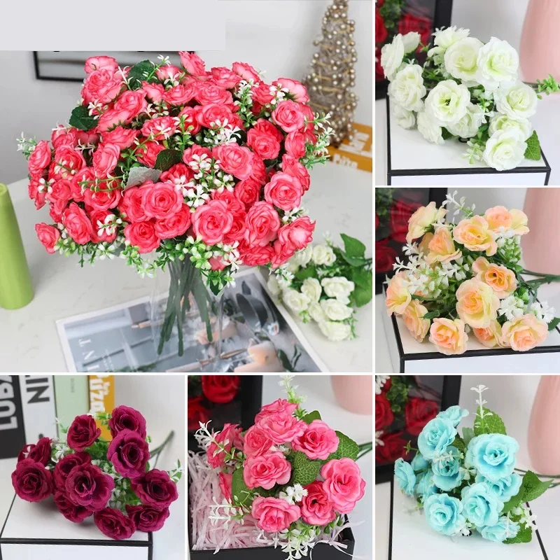 

15 Heads Artificial Flower Silk Rose Wedding Decoration Peony Bride Bouquet Fake Flower for Wedding Table Party Vase Home Decor