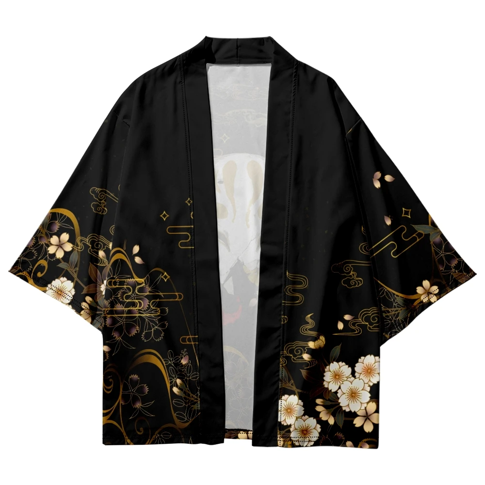 Fox Mask Print Fashion Beach Shirts Traditional Japanese Haori Cardigan Tops Plus Size 4XL 5XL 6XL