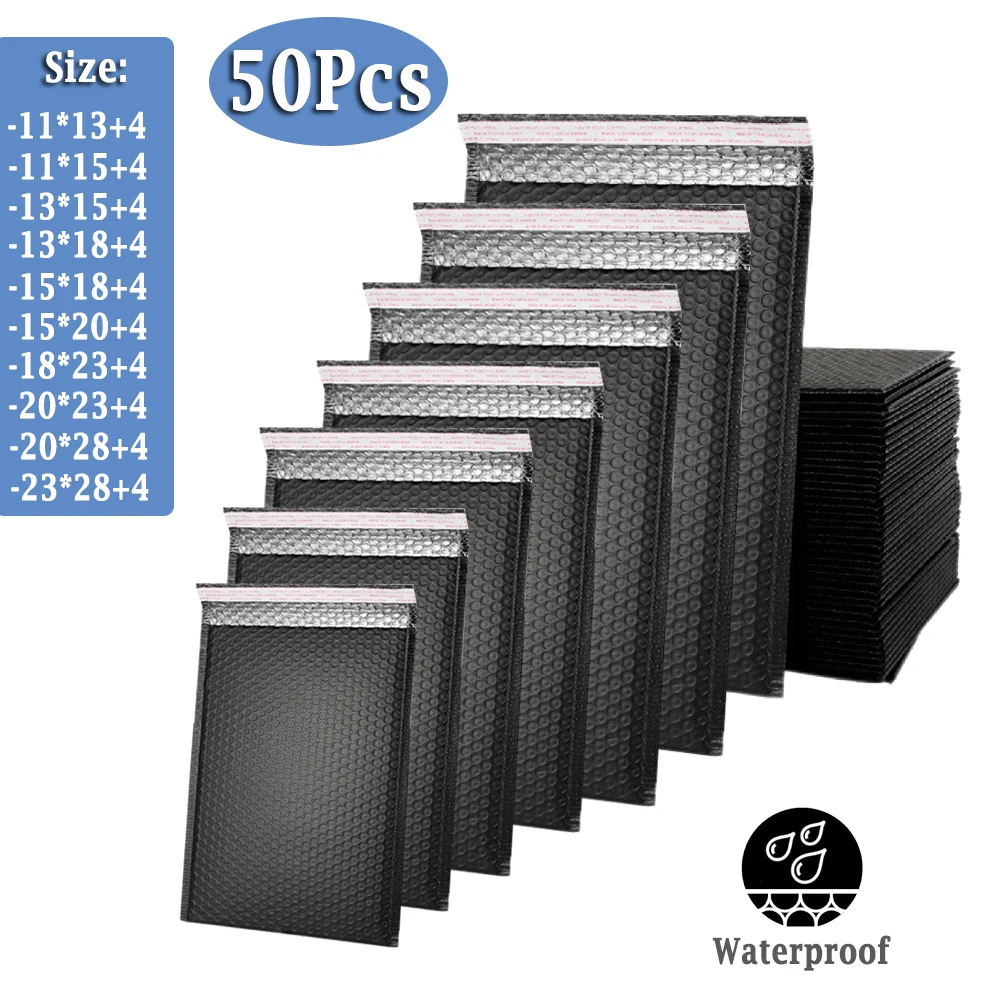 50PCS 검은 버블 봉투 가방 방수 거품 버블 메일러 특급 배송 봉투 가방 셀프 씰 포장 주최자 가방