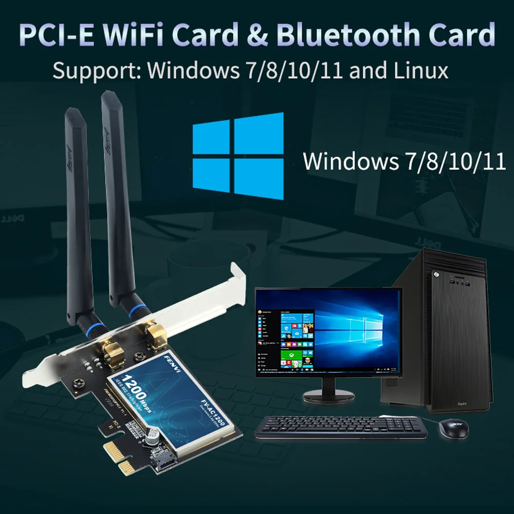 Adaptador Wi-fi Atualização de Rede Pci-e Cartão Wi-fi Bt4.2 1200mbps Dual Band 802.11ac Windows 10 11 Desktop pc - Imagem 2