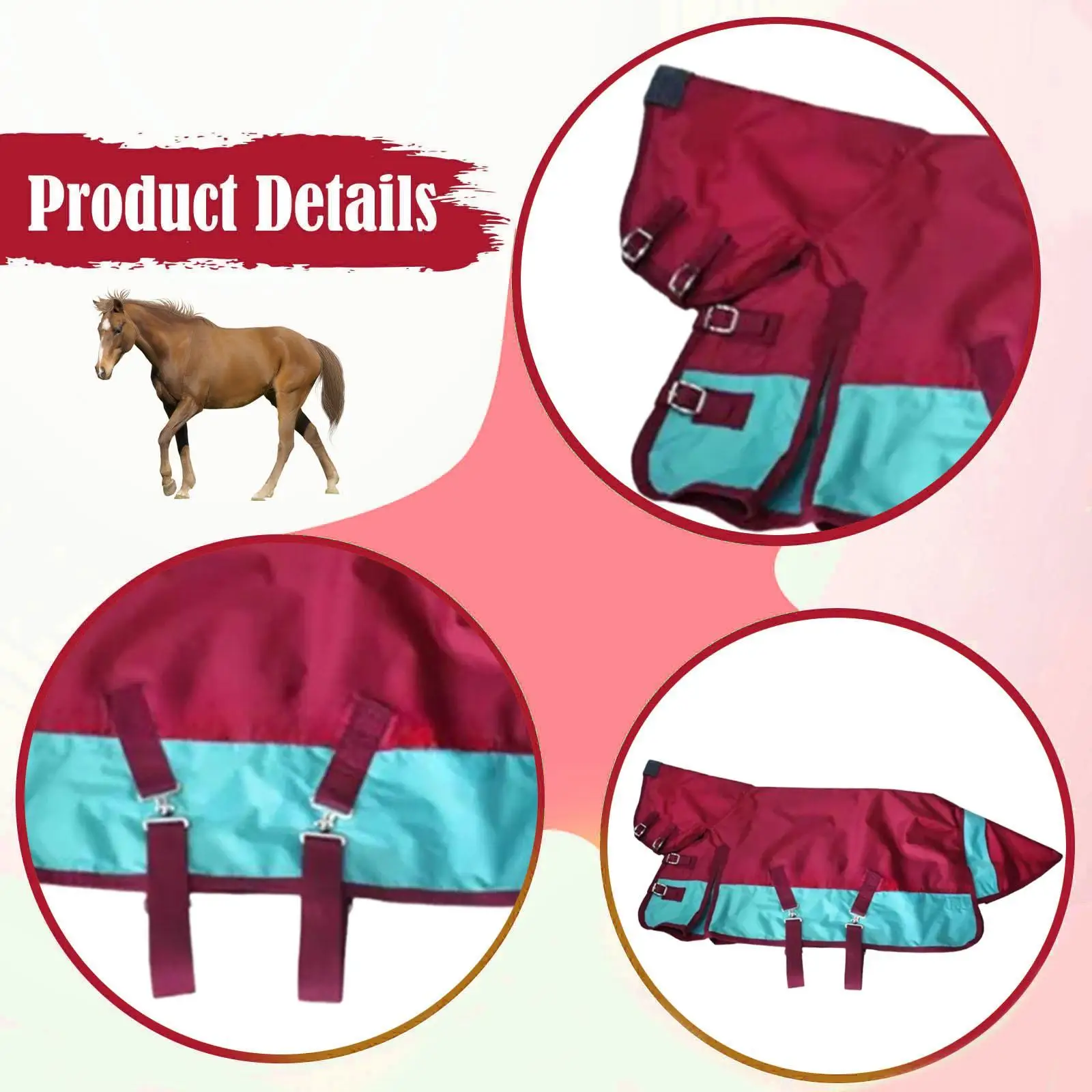 Winter Horse Blanket Belly Wrap with Hood 600D Breathable Cold Resistant Waterproof Horse Rug Horse Sheet Equestrian Apparel