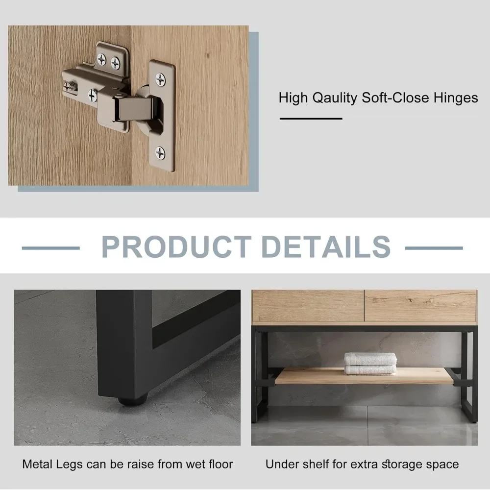 bathroom organizers, 48" Bathroom Vanity with Sink Combo, Built-in Power Socket Metal Frame Faucet and 2 Soft-Closing Door, Bath