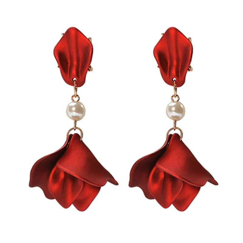 Pendientes rojos de primavera y verano para mujer, aretes de flor rosa roja Vintage, elegante pétalo, pendientes largos, joyería - AliExpress Joyería y accesorios