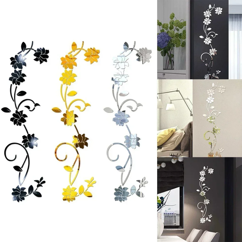 Wall Sticker Mirror Wall Sticker Acrylic Wall Sticker 1 Set 3d Acrylic Flower Vine Wall Sticker Mirror Door Living Room Bedroom Decal DIY Decor
