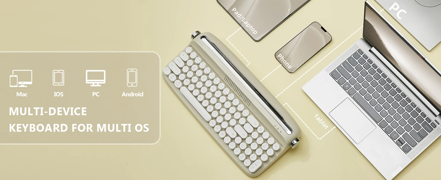 escrever atualizado, tipo C, Bluetooth, teclas redondas,