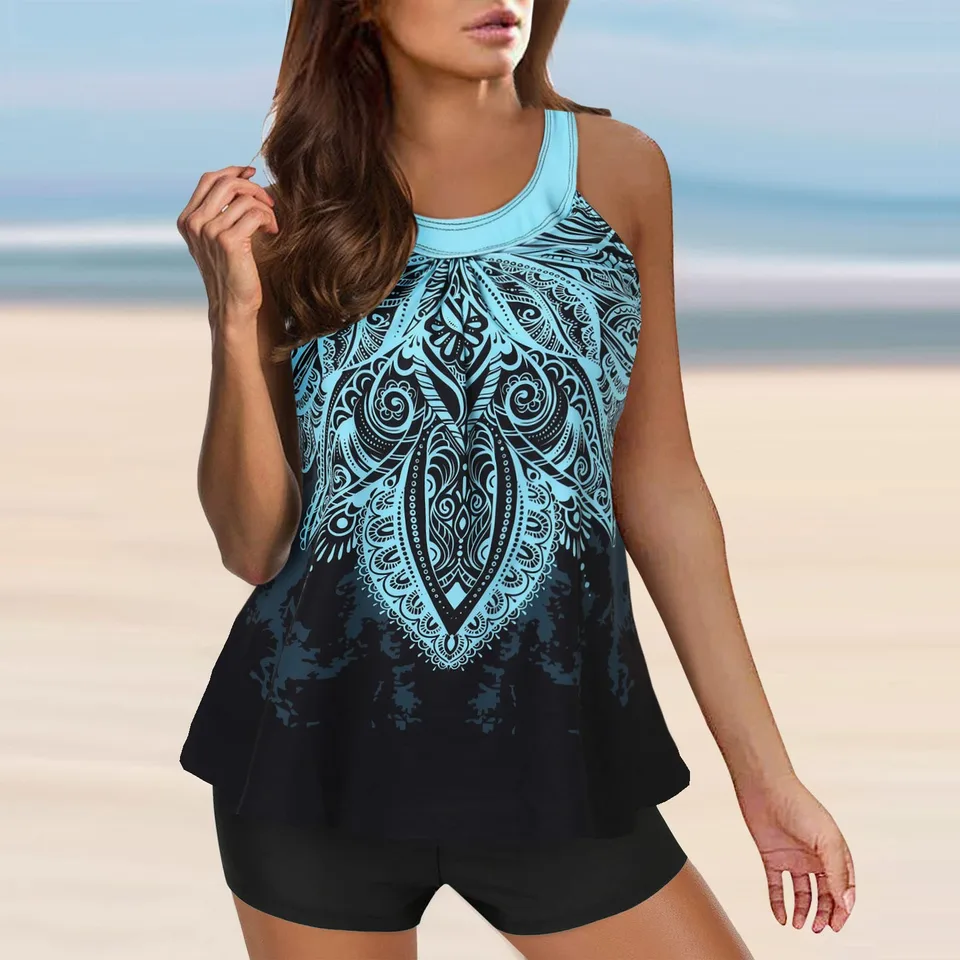 Womens Floral Print Tankini Swimwear Set