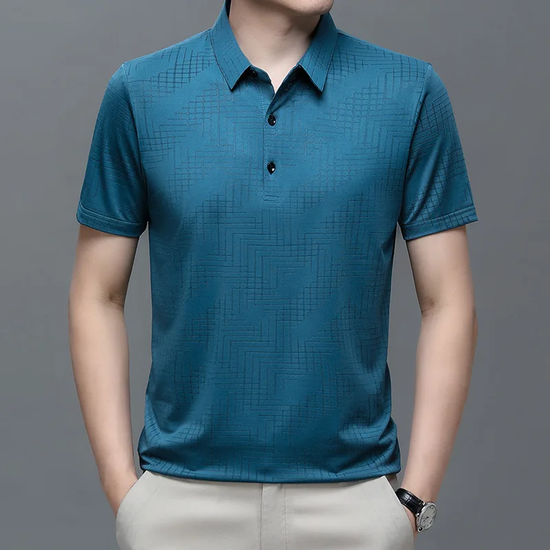 

Short Sleeve High-End Lapel Men's Summer Menswear Casual Polo Shirt Jacquard T-shirt Half Sleeve