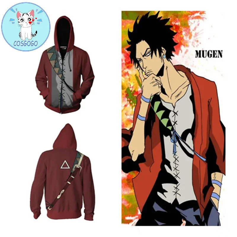 

Толстовка с капюшоном на молнии для мужчин и женщин COSGOGO Samurai Champloo Cosplay Mugen аниме одежда свитер 3D печать Новинка