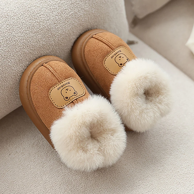 Bottes d'hiver mignonnes de dessin animé pour enfants, bottes en peluche pour garçons et filles, bottes de neige épaisses et chaudes en velours et fausse fourrure pour tout-petits