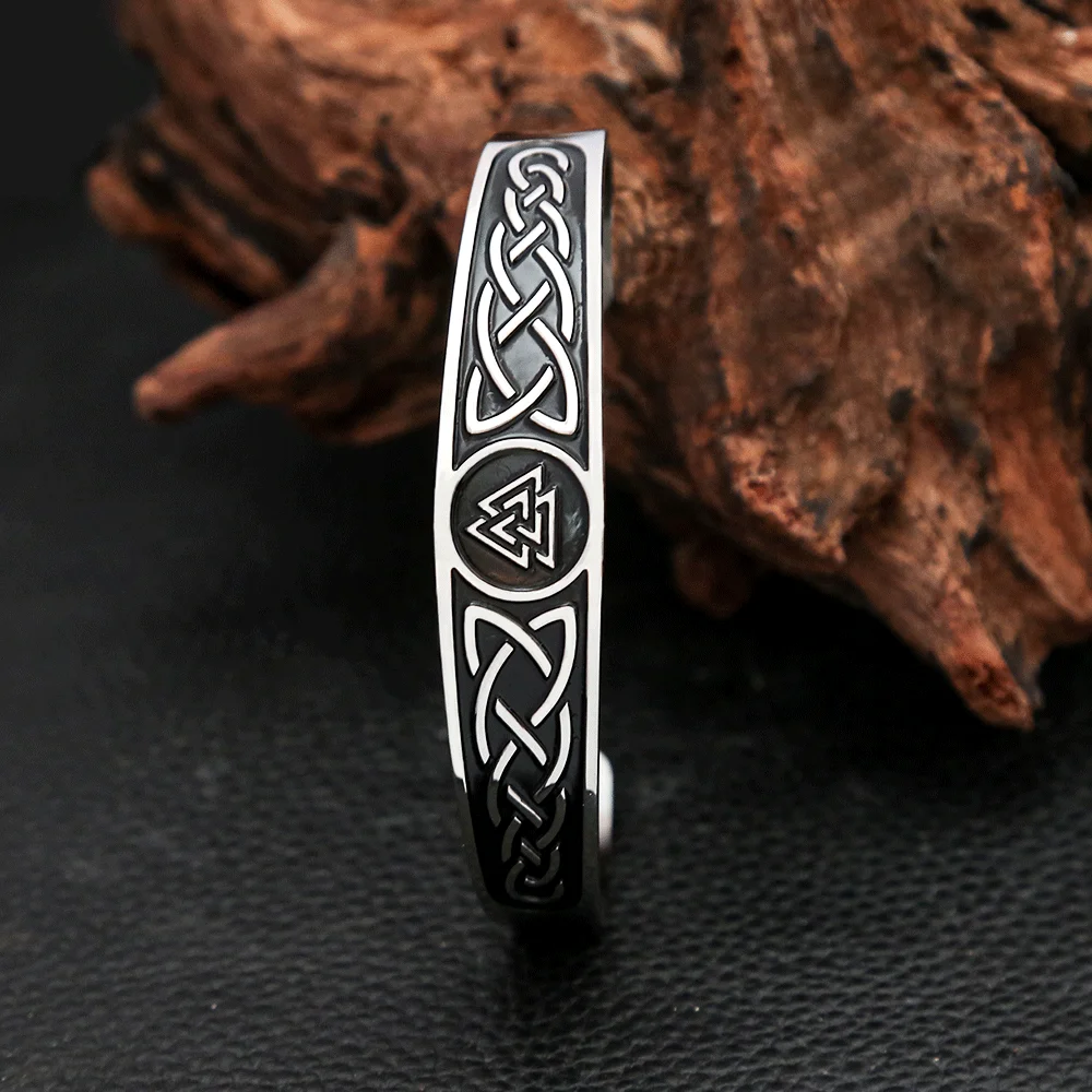 Fashion Creative Vikings Valknut Bracelets For Men Women 316L Stainless Steel Nordic Celtics Knot Open Bangle Jewelry