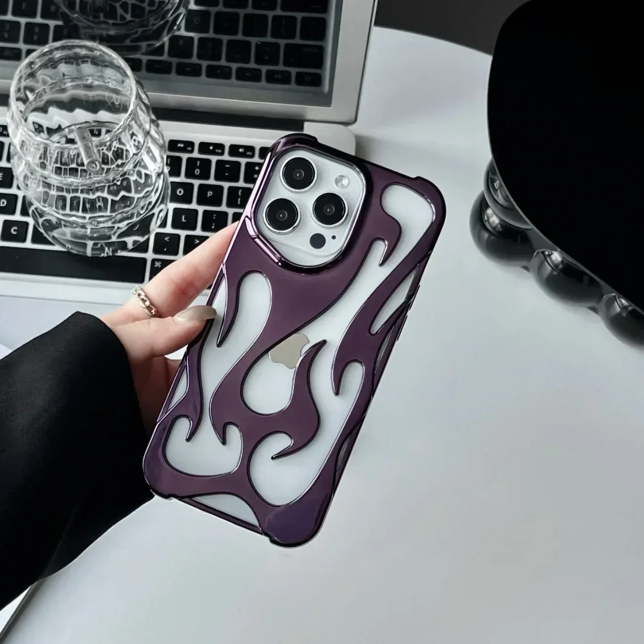 Sleek 3D Flame Pattern Shockproof Phone Case - Fashionable Hollow Slim Design