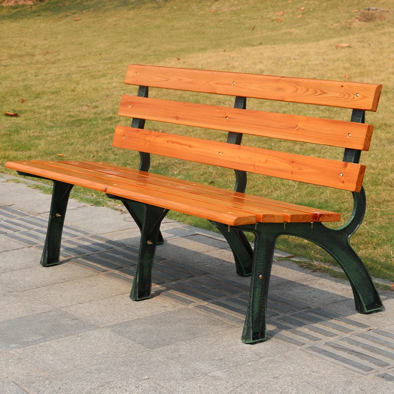 

Park chair outdoor bench wrought iron long chair courtyard leisure anti-corrosion solid wood back square garden row chair bench