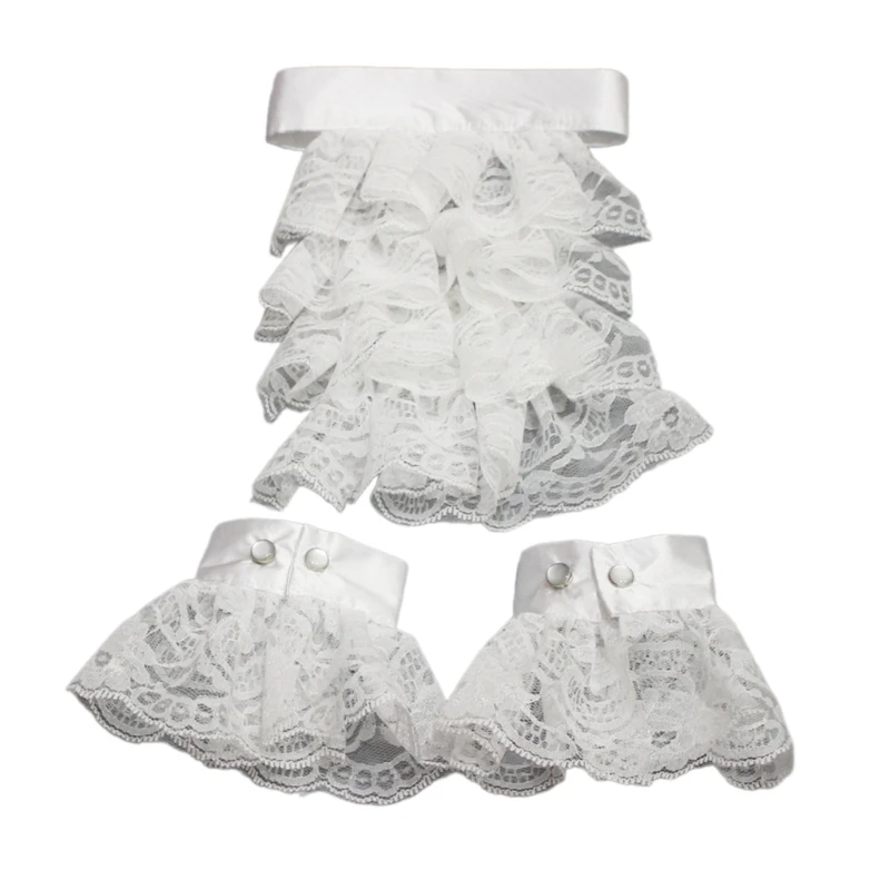 Wrist Cuffs Victorian Detachable Jabots Collar Ruffled Yarn Jabots Neck Collar Adults Stage Party Victorian Ornaments fake collar detachable collar shawl
