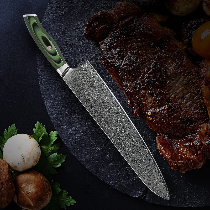 Sashimi Knife Double-edged Blade Damascus VG10 Steel Sharp Cleaver Meat Slicing Sushi Gyutou Japanese Kitchen Knife G10 Handle
