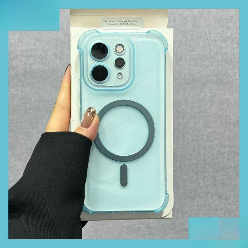 Advanced Four-Corner Anti-Shock Translucent Phone Case with Wireless Charging Compatibility