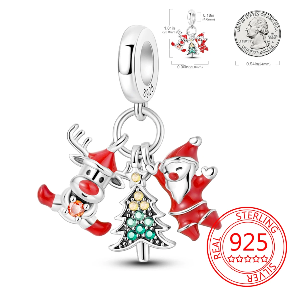 

Merry Christmas 925 Sterling Silver Elk Santa Claus and Christmas Tree Pendant Fit Pandora Bracelet Boutique Party Gifts