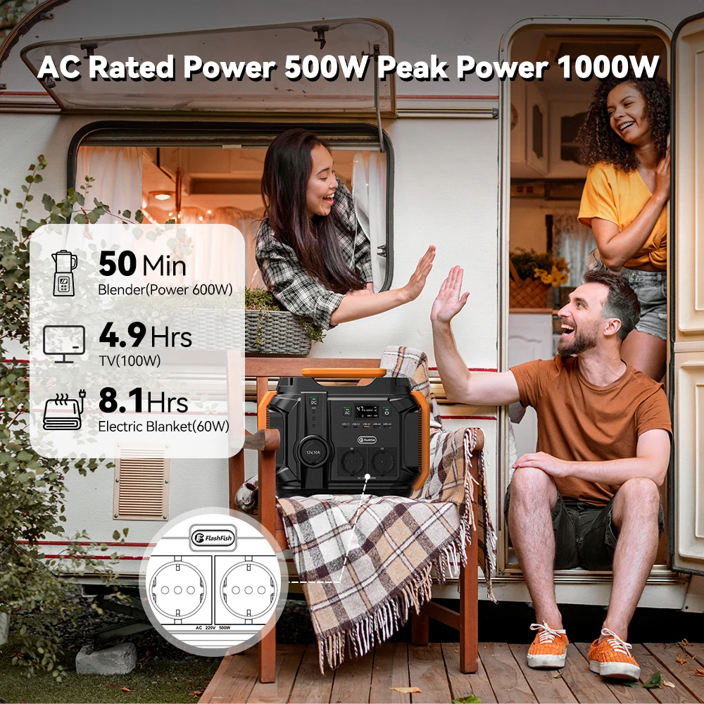 FF Flashfish AC 230V 500W(Peak 1000W) Portable Power Station EU Solar Generator 540Wh 120W DC Power Battery Camping Outdoor RV 2