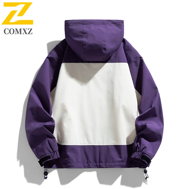 Comxz 2025 Waterproof Windbreaker Hooded Jacket Zipper Front Multi Pocket Adjustable Cuff Lightweight Outdoor Sport Coat