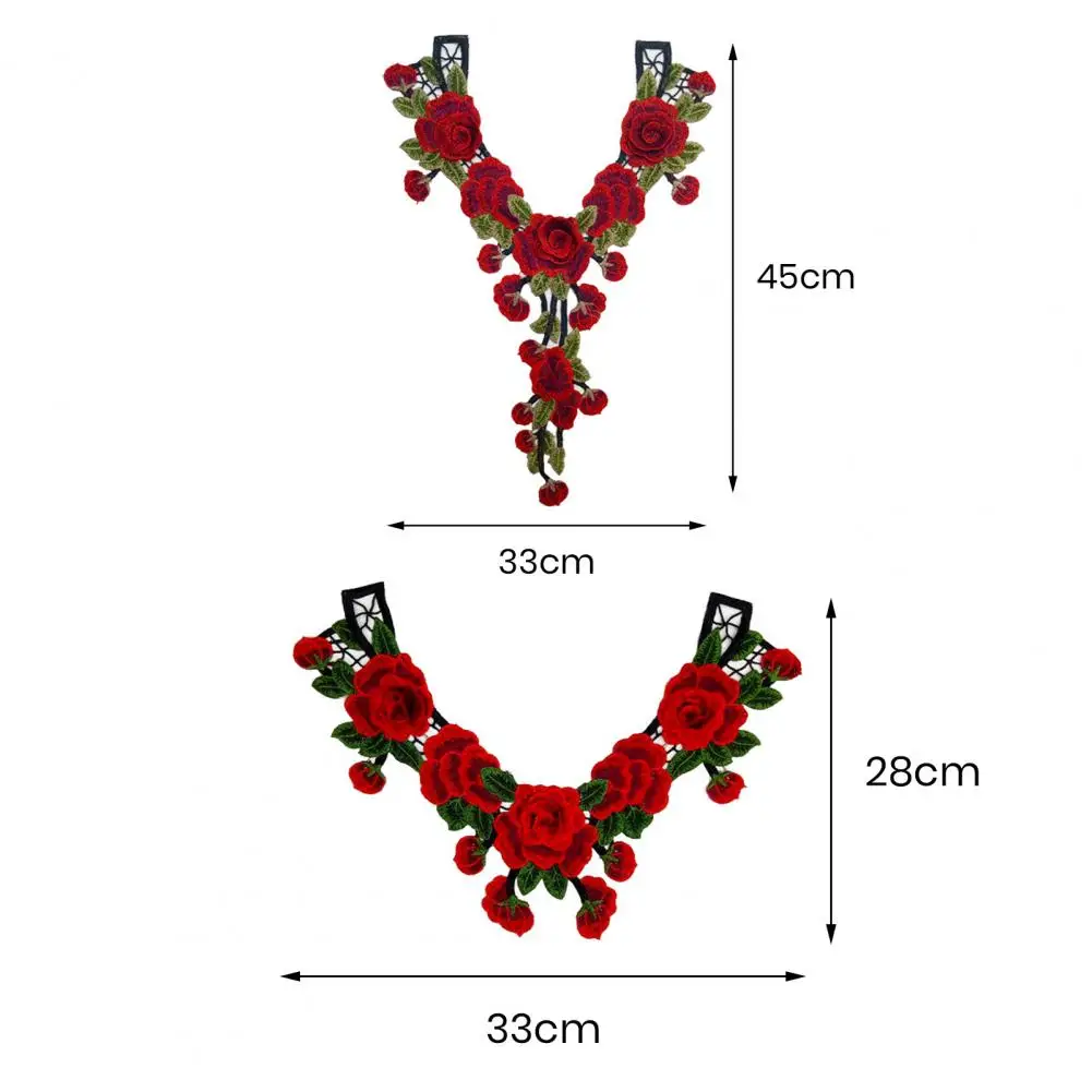 Flower Clothes Patch V-Shaped Hollow Out Collar Applique DIY Embroidered Flower Leaves Applique Trim Patch Clothing Accessories