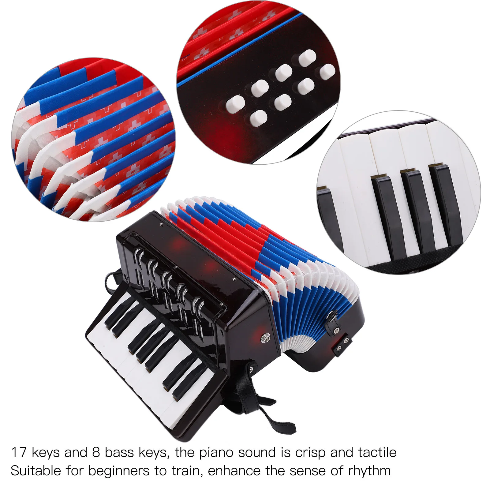 17 Key 8 Bass Accordion Musical Piano Keyboard Toy Rhythm Training Spring Instrument