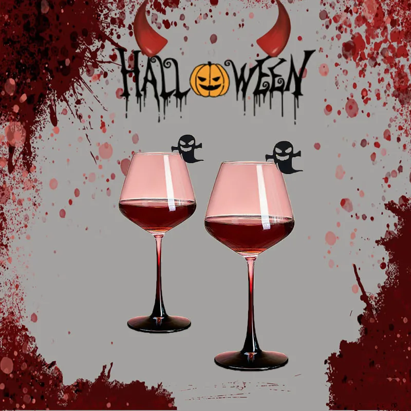 Halloween Decor black ghost Wine Glass Marker Juice Champagne Cup Goblet Label Mug Drink Tag Bar Halloween Party Tools