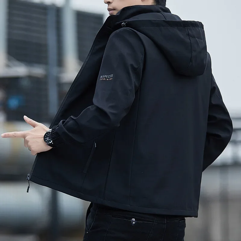high quality hooded jacket for men plush lining new autumn winter 2023 causal outerwear hiking mountain clothing black blue grey