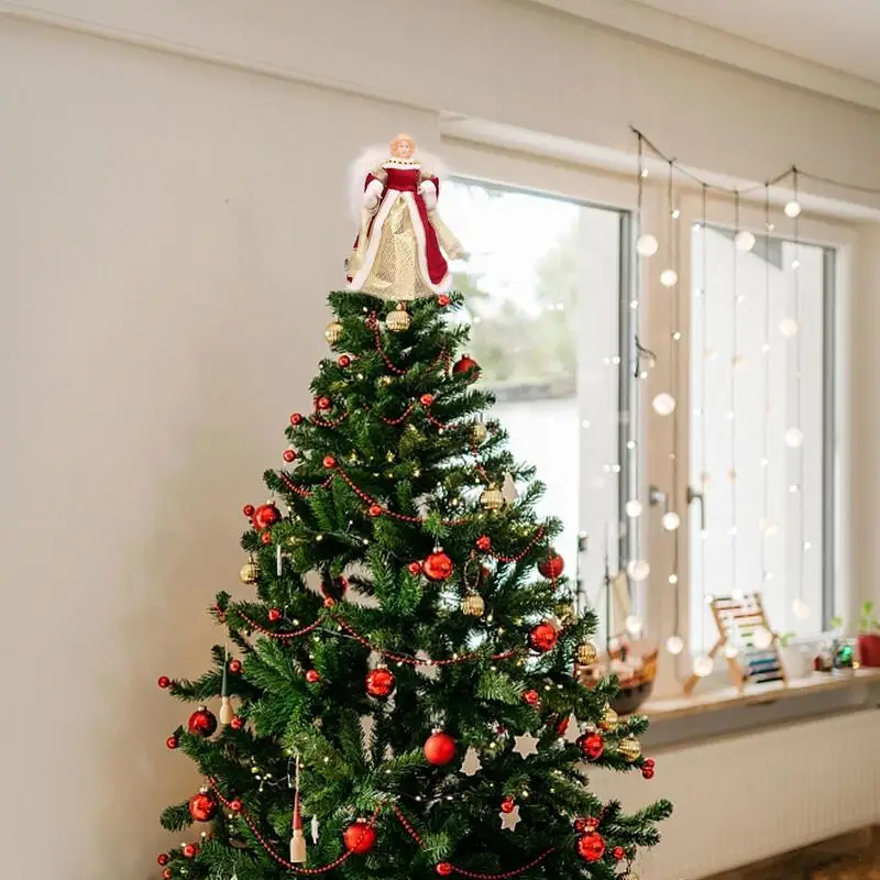 Pointe D'ange Lumineuse Pour Sapin De Noël – 32 Cm – Ailes En Plumes – Étoile LED – Piles AA Non Incluses – Décoration Intérieure/extérieure