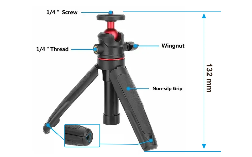 Foldable Tripod With Cold Hot Shoe 1/4'' Ball Head Mini Table Holder Bracket For