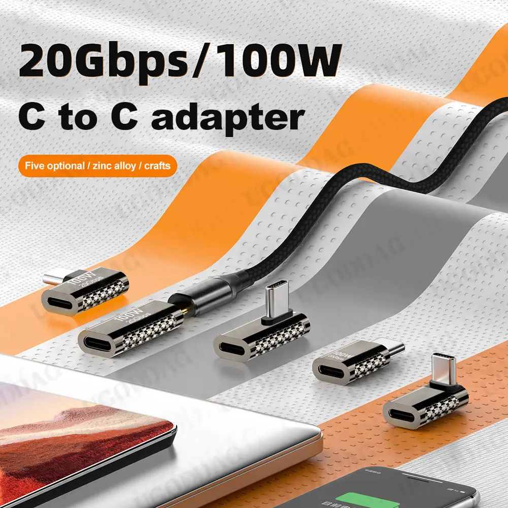 금속 USB 3.2 C타입 어댑터, OTG 20Gbps 고속 충전 데이터 전송 컨버터, 8K 4K 엘보우 컨버터, 휴대폰 맥북 에어용, 100W