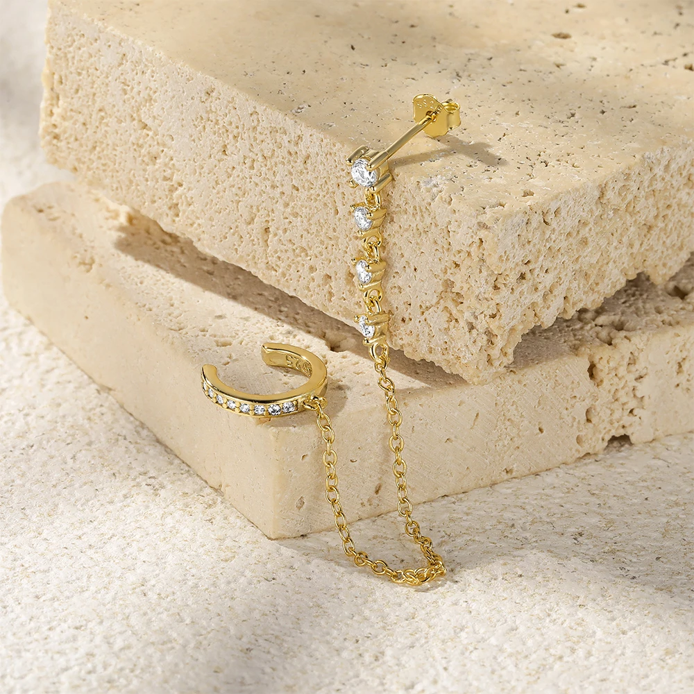 Orecchini Pendenti Argento Sterling 925 Placcato Oro - Cerchi Tripli Lunghi 53mm - Gioiello Ipoallergenico Per Donna