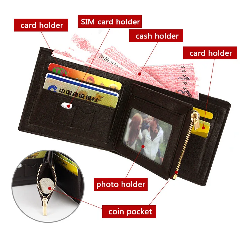 New Short Men Wallets High Quality Card Holder Classic Men's Purses Name Customized PU Leather Photo Holder Small Male Wallet 4
