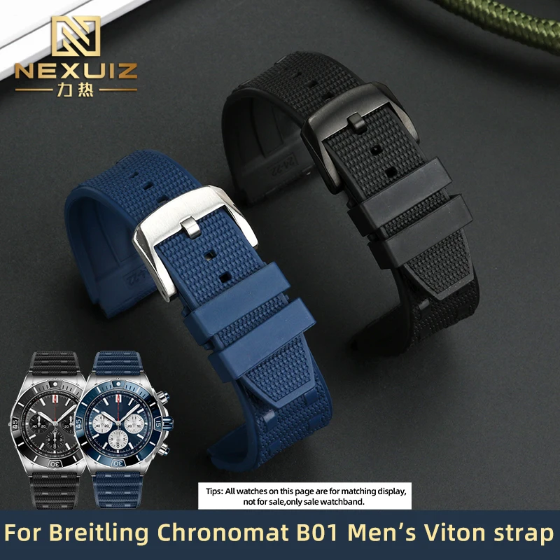 Cinturino In Fluorurubber Di Alta Qualità Per Breitling Chronomat B01 Cinturino Per Orologio Viton Da Uomo Interfaccia Convessa 22/24Mm Antipolvere Im