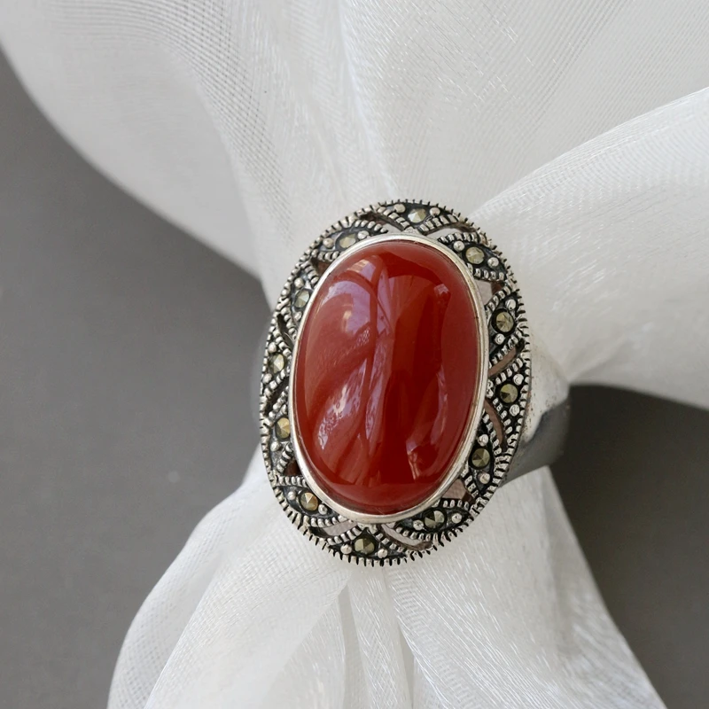 

Оригинальные Серебряные кольца, инкрустированные натуральным красным агатом, женские ретро Драгоценные Кольца в национальном стиле, подарок